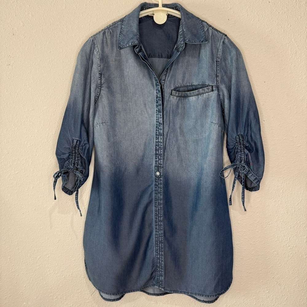 Coldwater Creek Chambray Tencel Dress Gathered Sleeves Button Women’s Sz S (6-8)